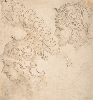 Two Studies for Helmet Designs Presented En Profil — size preview