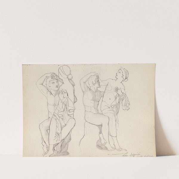 Two Studies of The Seated Satyr and Nymph, Villa Ludovisi, Rome by John Flaxman