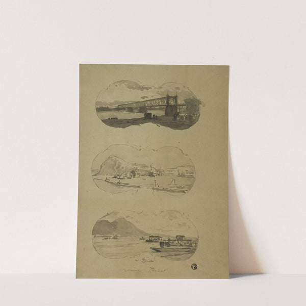 Two Views of Ports, one View of River with Bridge by Alexandre Thiollet