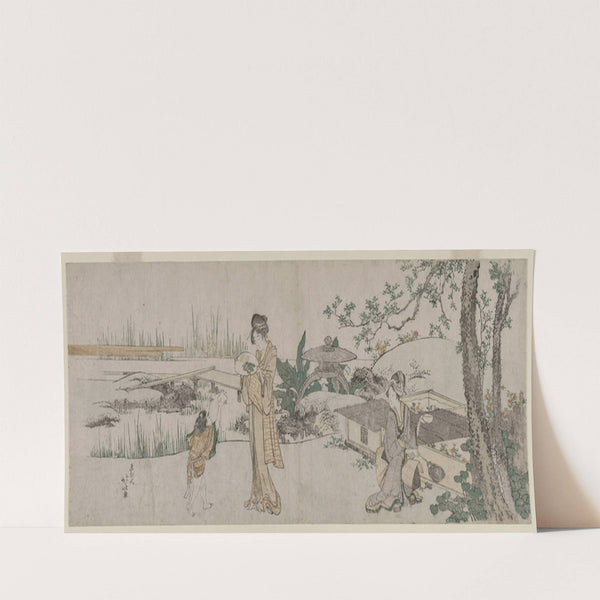 Two Women and a Child Beside a Goldfish Tank (c. 1800) by Katsushika Hokusai