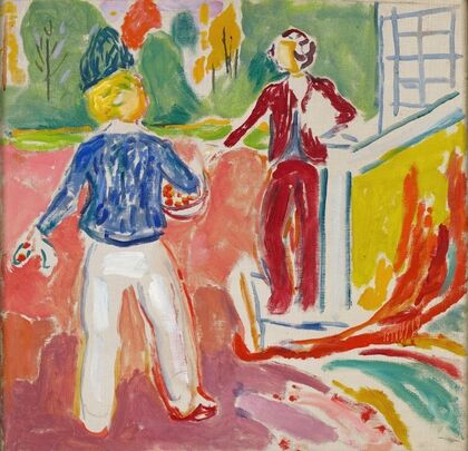 Two Women by the Veranda Steps