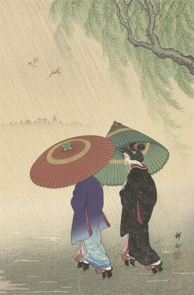 Two women in the rain