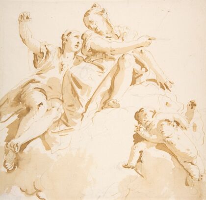 Two Women Seated on a Cloud, and Two Putti (1696–1770)