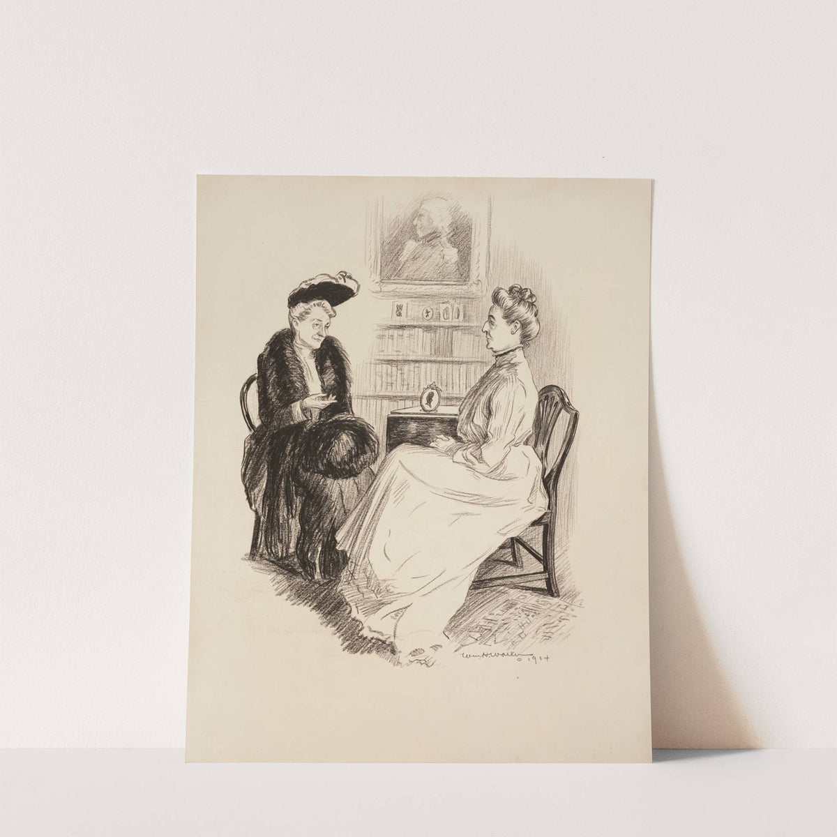 Two women sit talking in a parlor. (1904) by William Henry Walker