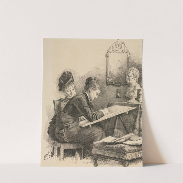 Two Women Sketching a Sculpture by Gabriel von Hackl
