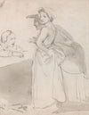 Two Women Talking to a Man at a Counter