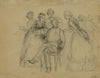 Two women trimming a man’s hair