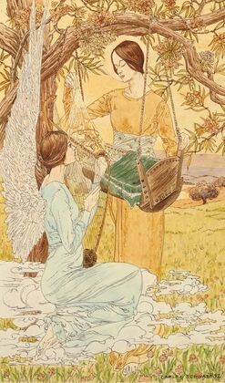 Two women with a cradle, one of them winged — size preview