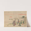 Two Women with Man Watching Sun Rise over Shinagawa Bay by Katsukawa Shunsen