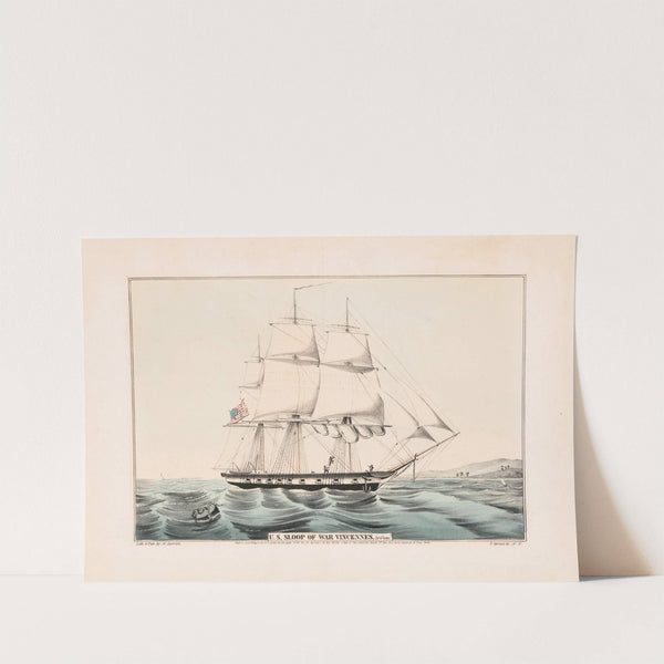 U.S. sloop of war Vincennes; 20 guns (1845) by Currier & Ives.