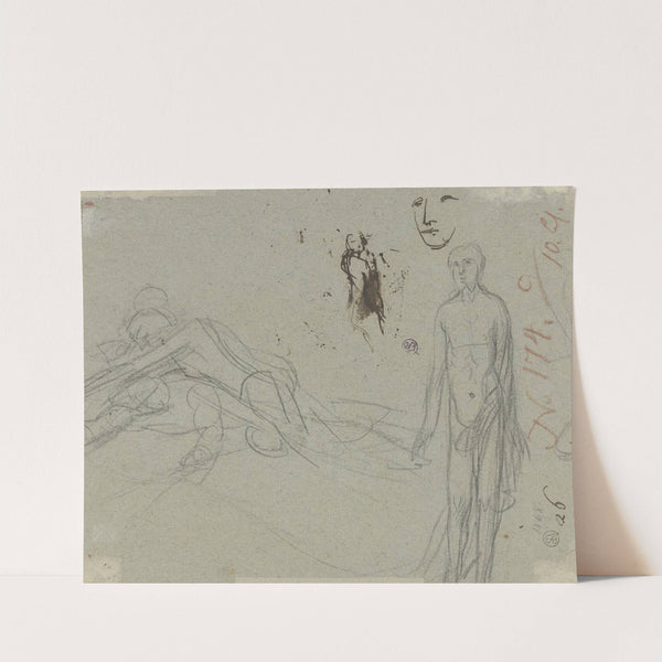Übereinander liegende Figuren, ein männlicher Akt, eine weitere Gestalt sowie ein Gesicht by Christian Leberecht Vogel