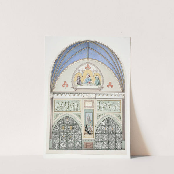 Udkast til hvælvingens dekoration i Christian IV&#039;s kapel i Roskilde Domkirke. I midten Christian IV som barn. Herover to friser med scener fra kongens liv by Heinrich Eddelien