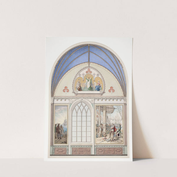 Udkast til hvælvingens dekoration i Christian IV&#039;s kapel i Roskilde Domkirke. Udsmykning t.h. med Chr. IV på Trefoldigheden by Heinrich Eddelien