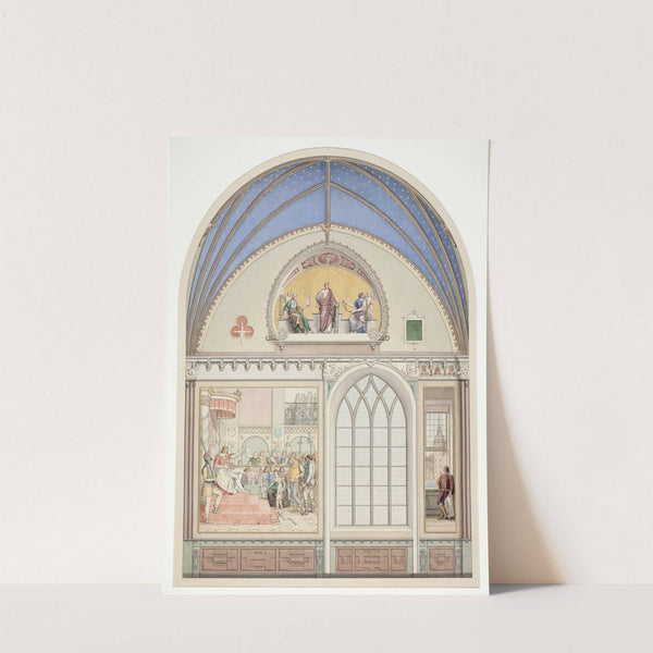 Udkast til hvælvingens dekoration i Christian IV&#039;s kapel i Roskilde Domkirke. Udsmykning t.v. med Chr. IV som dommer by Heinrich Eddelien