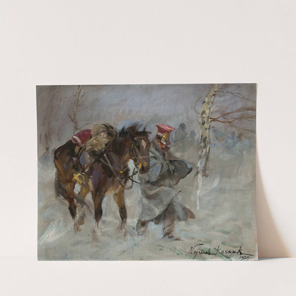 Uhlan Leading a Horse (1927) by Wojciech Kossak