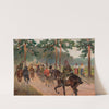 Uhlans escorting captives down a forest track (1927) by Wojciech Kossak