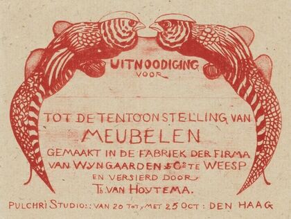 Uitnodigingskaart voor tentoonstelling van meubelen