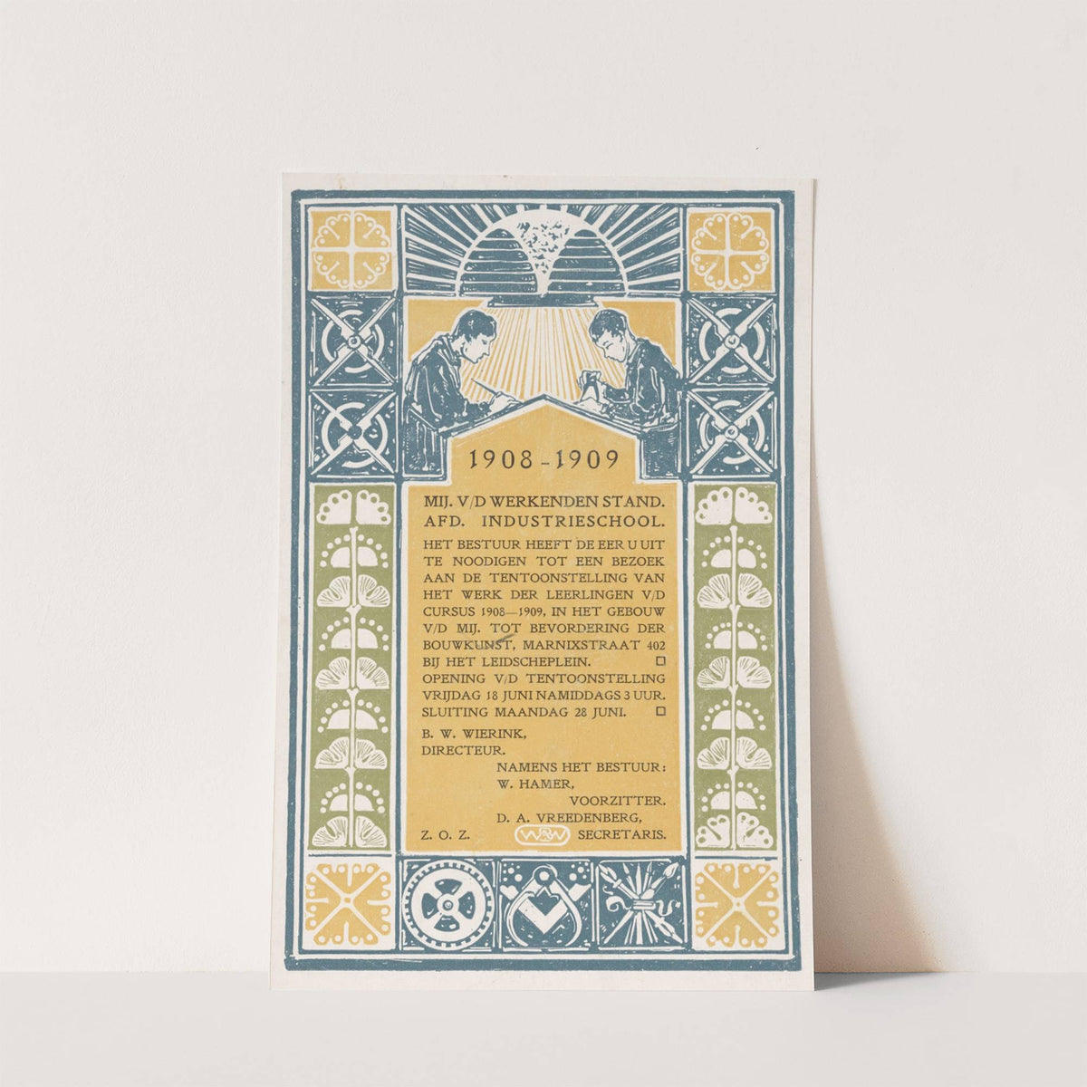 Uitnoodigingskaart voor een tentoonstelling van de My. v,d Werkenden stand afd. Industrieschool (1909) by Bernard Willem Wierink