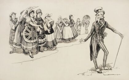 Uncle Sam is admired by ladies representing several countries (1902)