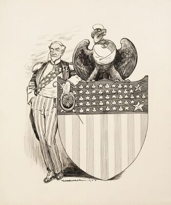 Uncle Sam, the American eagle, and the American shield (1900)