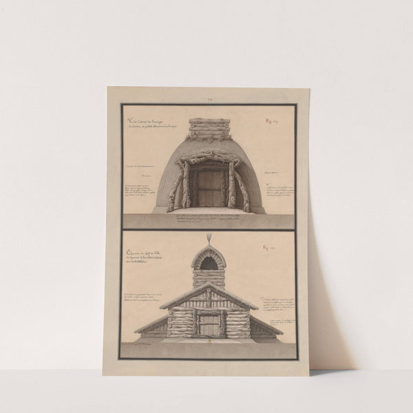 Une des cabanes des sauvages du desert, et plûtôt chaumine ou bicoque ; Chaumiere du chef de l’île des hommes de la nature, élevée sur la tortillière (1777-1825) by Jean Jacques Lequeu