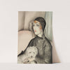Ung dame med sort klokkehat og lille hvid skødehund by Gerda Wegener