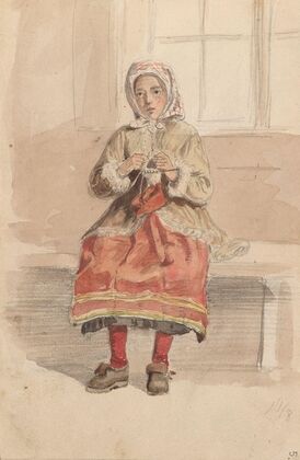Ung kvinne som strikker (1852)