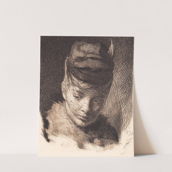 Ung pige med hue og slør (1892 - 1893) by Frans Schwartz