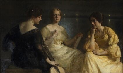 Unge kvinder. Fra venstre; Karen Bramsen; kunstnerens hustru Esther, f. Lange; Johanne Munch-Petersen