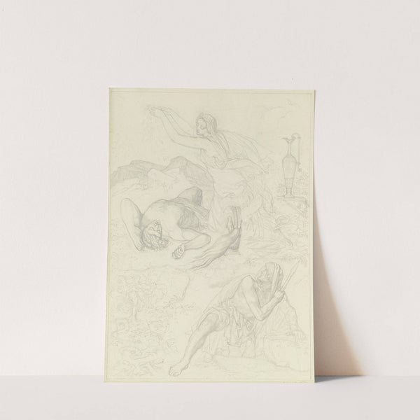 Ungedeutete Szene; Eine antike Königin über einen erschlagenen Helden Blumen streuend by Ferdinand Fellner