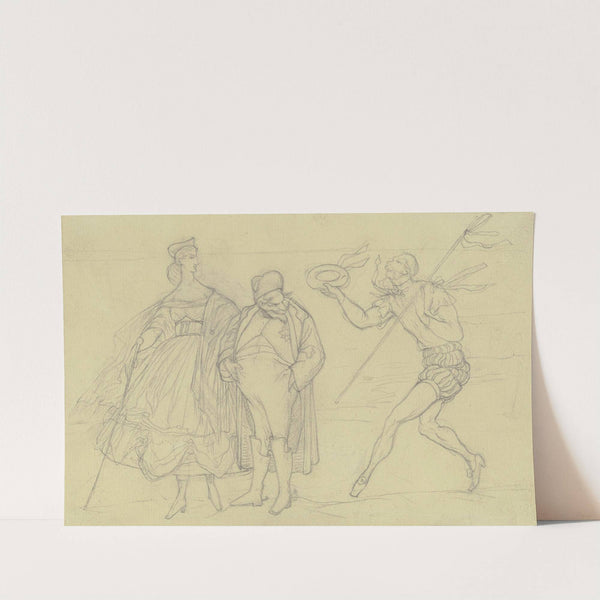 Ungleiches Paar, von rechts eilt ein dandyhaft gewandeter Wilhelm I. herbei by Victor Müller
