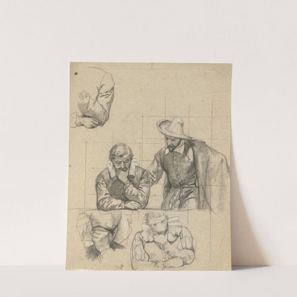Unidentified group, sketch for Signing of the Compact in the Cabin of the Mayflower by Edwin White