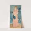 Unidentified illustration of woman on a beach, ship in distance by Edwin Austin Abbey