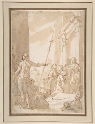 Unidentified subject; Standing Figure Placing a Scapular on a Kneeling Figure