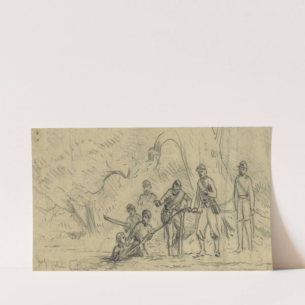 Union soldiers crossing the north fork of the Rappahannock on a roap bridge (1862) by Edwin Forbes