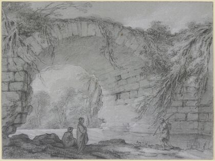 Unter dem Bogen einer antiken Steinbrücke bei Tusculum