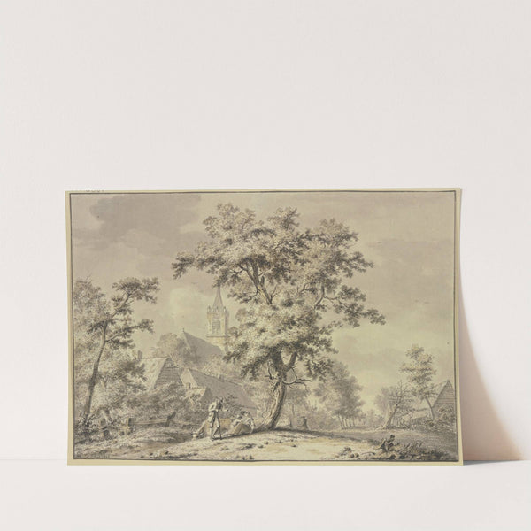 Unter einem Baum sitzt ein Mann mit Frau und Kind und einigen Kühen by Johan Bernhard Brandhoff