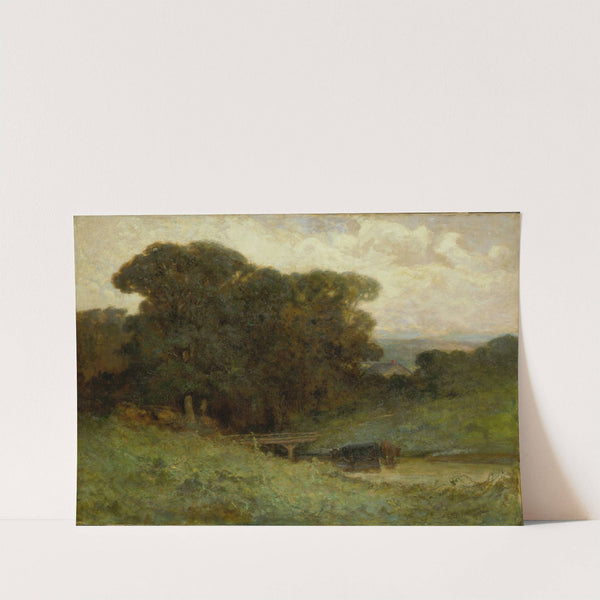 Untitled (forest scene with bridge, cows in stream in foreground) (1897) by Edward Mitchell Bannister