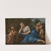 Vanitas with three putti and a woman reclining on a tomb, in a landscape by Marcantonio Franceschini