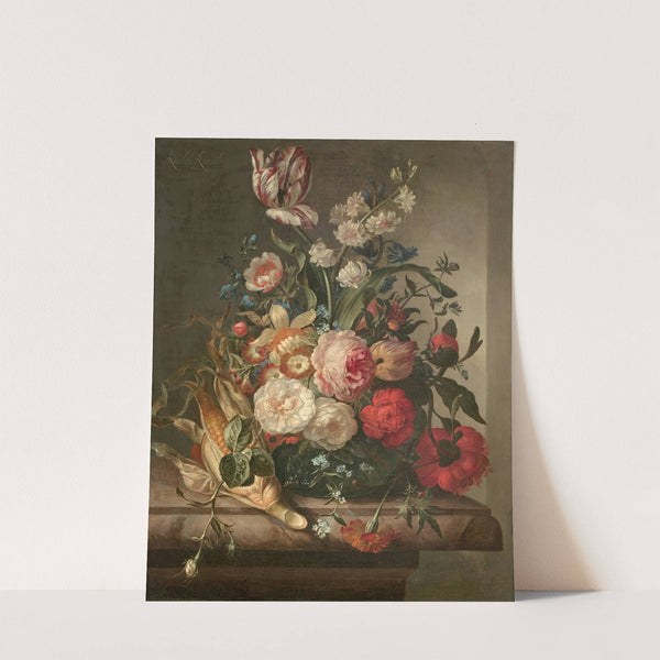 Vase de fleurs et épis de maïs dans une niche by Rachel Ruysch