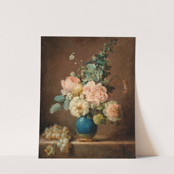 Vase de fleurs et raisins posés sur un entablement (1781) by Anne Vallayer-Coster