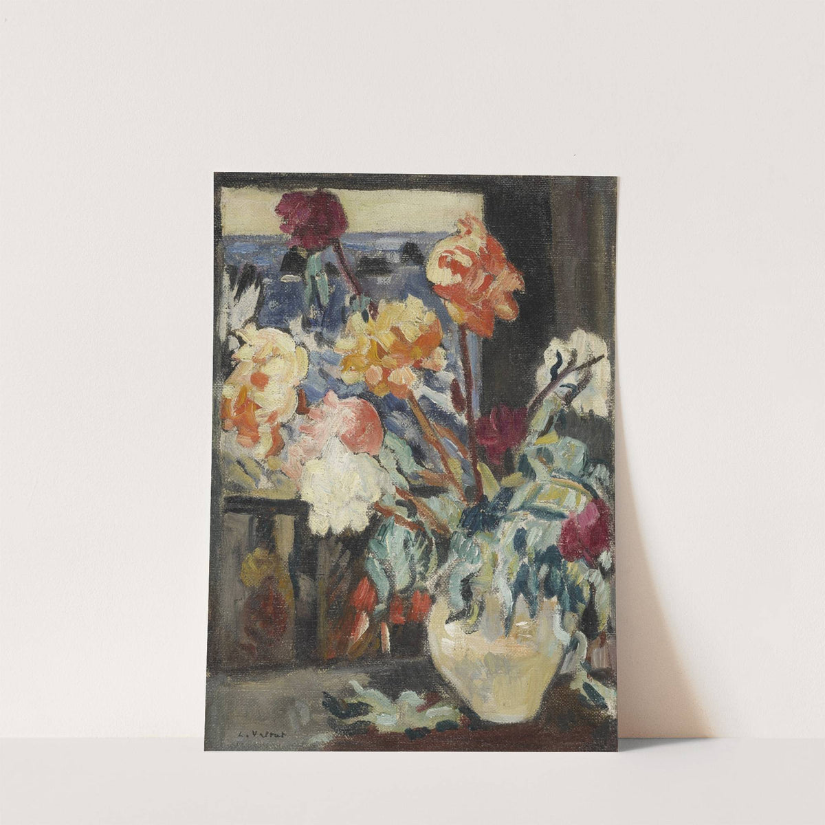 Vase de pivoines devant une fenêtre by Louis Valtat