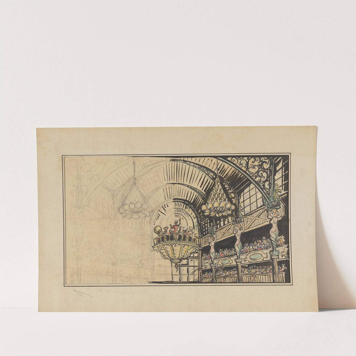 Vaudeville: Drop for Unidentified Scene (Wind Band in Balcony of Exhibition Hall) (1934-1943) by James Stewart Morcom