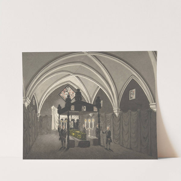 Vaulted Interior with Catalfalque, Coffin and Attendants by Robert Mackreth