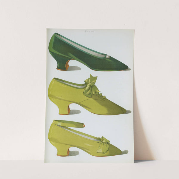 Velvet shoe; shoe with silk embroidery in chain stitch and French knots; shoe of watered silk by T. Watson Greig