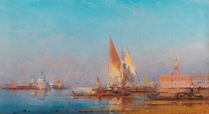 Venice, a view of Santa Maria della Salute at sunset,