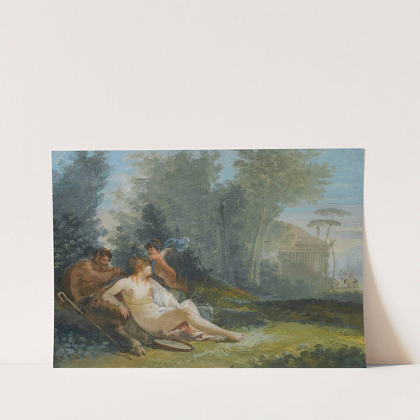 Venus And Cupid With A Satyr In A Classical Landscape by Giuseppe Bernardino Bison