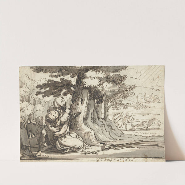 Venus en Adonis in een omhelzing verwikkeld by Gerard ter Borch