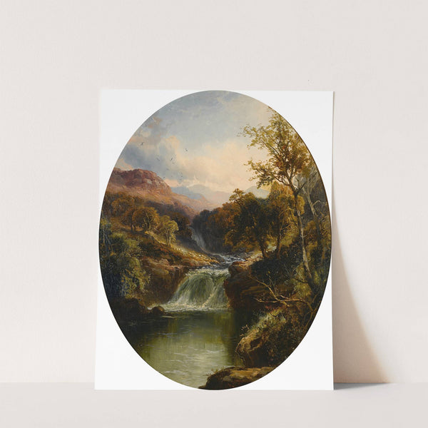 Verdant landscape by a river fall by Tom Seymour