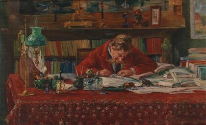 Verhaeren schrijvend aan zijn werktafel